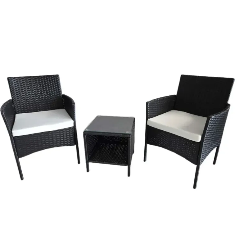 Salon de jardin 2 fauteuils et table basse tressée noir