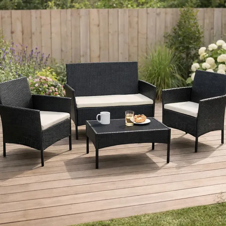 Salon de jardin 4 pièces résine tressée noir