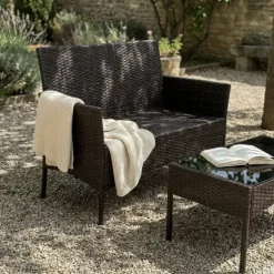 Salon de jardin 4 pièces résine tressée marron