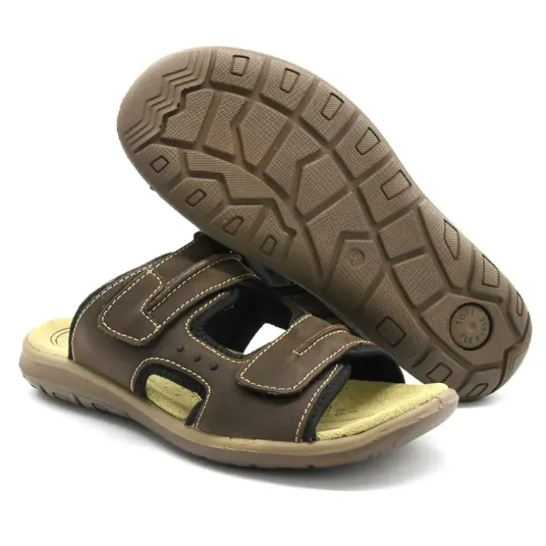 Sandales Dixit confort à scratch cuir lycra marron 40 à 46