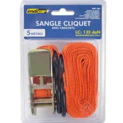 Sangle à cliquet 5m avec crochets en S - Arrimage sécurisé