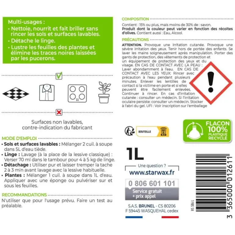 Savon noir concentré huile d'olive multi-usages 1L Starwax