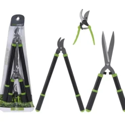 Set 3 outils jardin: cisaille alu 20cm + cisaille-haie 52cm + sécateur
