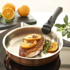 Set 3 poêles acier inox 20/24/26cm + manche amovible 496-816g