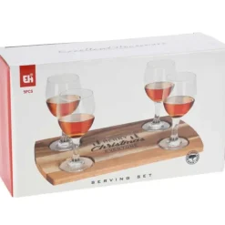 Set 4 verres whiskey 200ml + plateau acacia 290x170mm