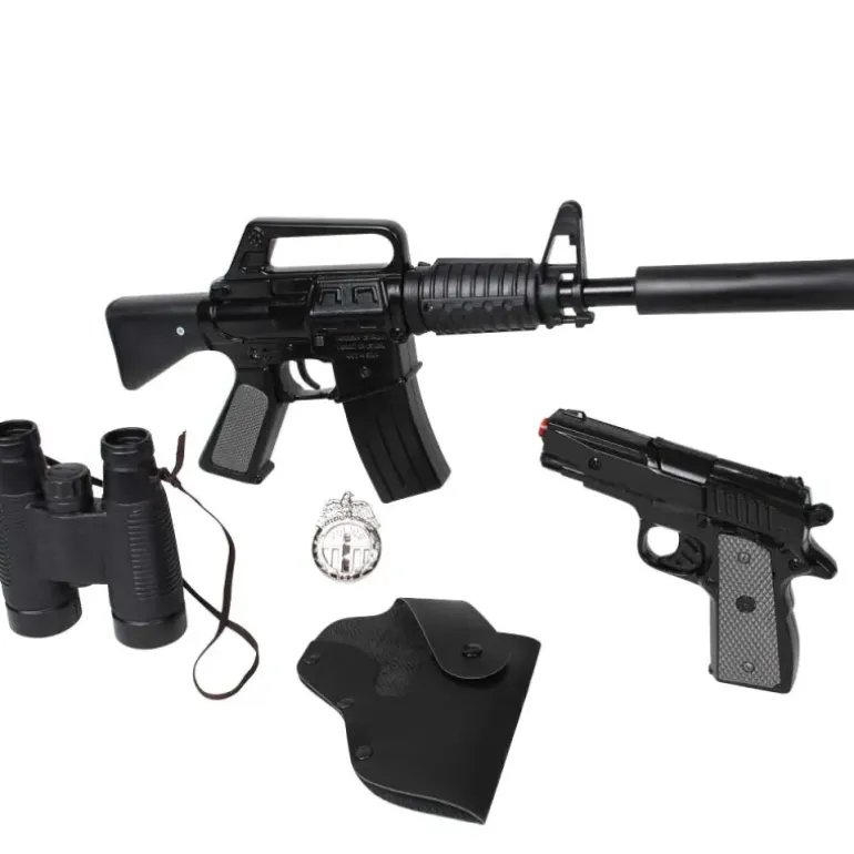 Set police enfant 5 accessoires mitraillette pistolet jumelles