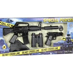 Set police enfant 5 accessoires mitraillette pistolet jumelles