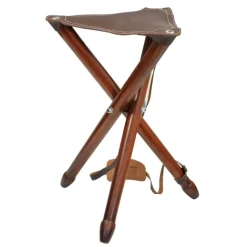 Siège battue en frêne teinté en croûte de cuir de buffle pliable H 65cm