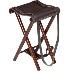 Siège de battue 4 pieds en bois et cuir - Hauteur 65 cm
