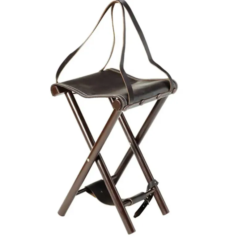 Siège de battue 4 pieds en bois et cuir - Hauteur 65 cm