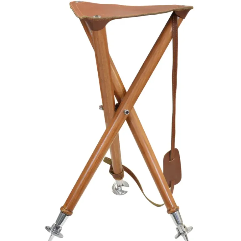 Siège de battue Luxe en frêne en croûte de cuir de buffle pliable 65cm