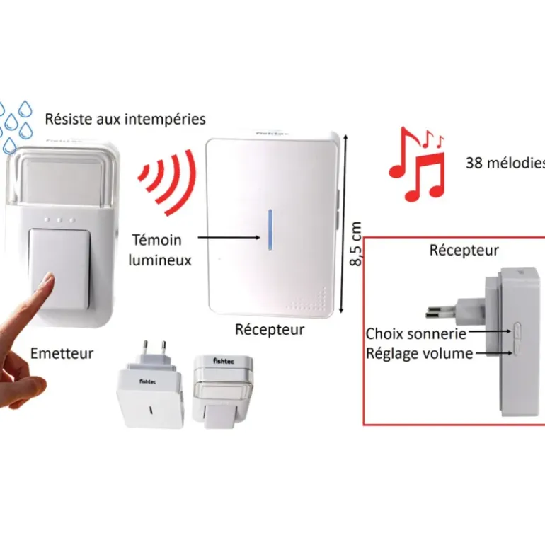 Sonnette de porte sans pile, ni fil, énergie cinétique