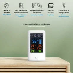 Station météo connectée avec pluviomètre - Affichage couleur et alertes météo