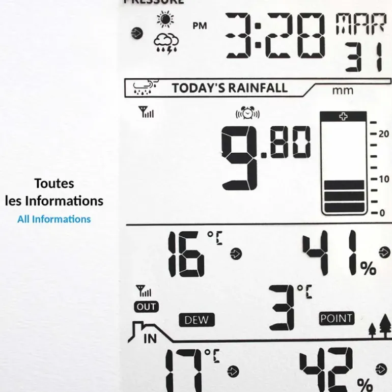 Station météo connectée avec pluviomètre - Affichage couleur et alertes météo