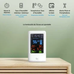 Station météo connectée avec pluviomètre - Affichage couleur et alertes météo