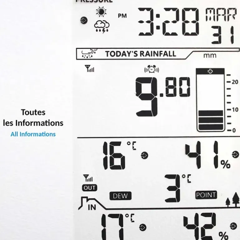Station météo connectée avec pluviomètre - Affichage couleur et alertes météo