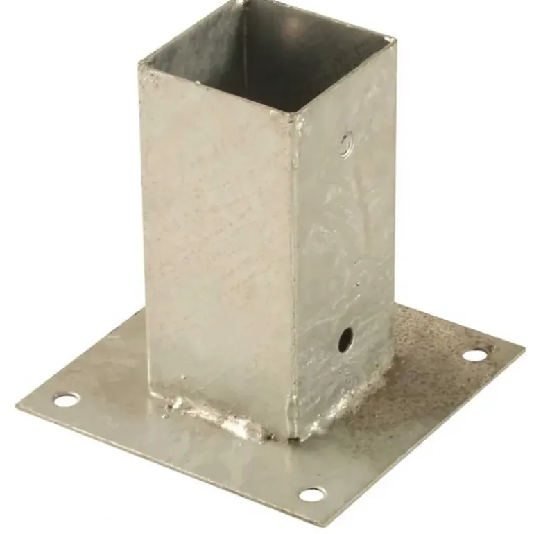 Support de poteau plat en acier galvanisé 7,1x7,1cm - Fixation à visser