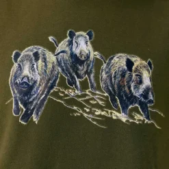 Sweat à capuche 3 sangliers coton polyester kaki M à 3XL