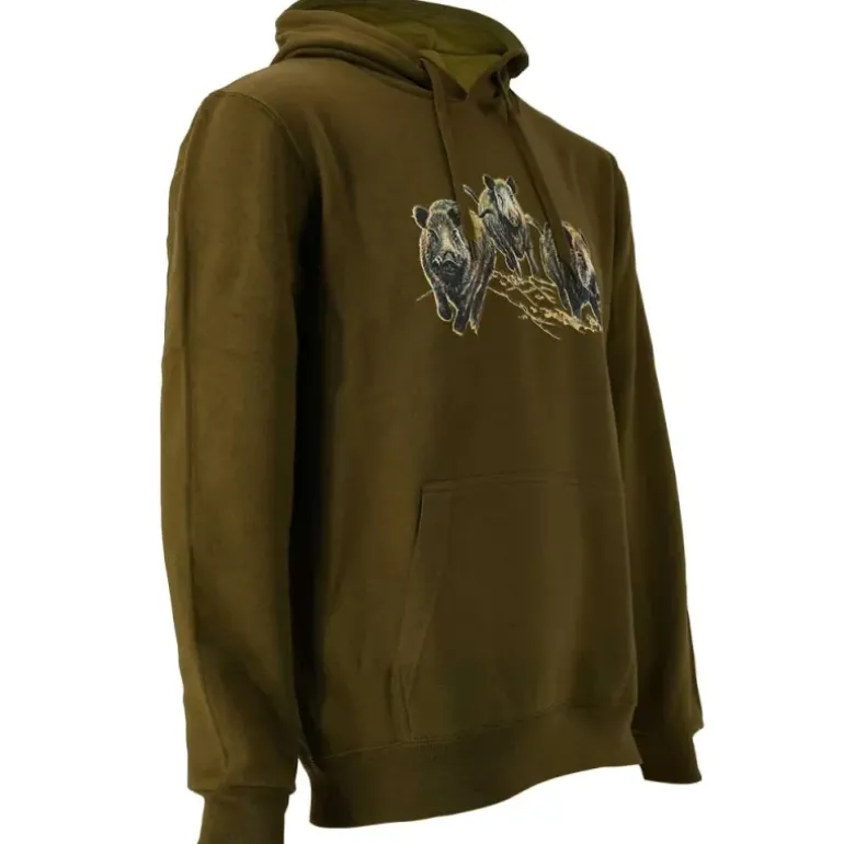 Sweat à capuche 3 sangliers coton polyester kaki M à 3XL