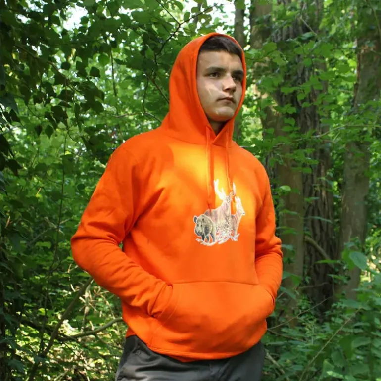 Sweat à capuche orange grands animaux Bartavel®