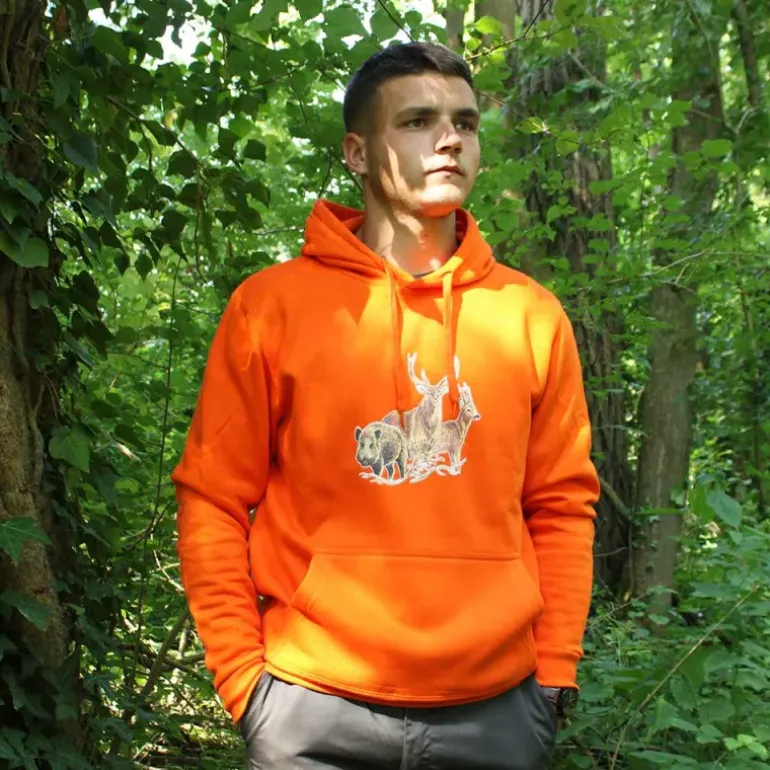 Sweat à capuche orange grands animaux Bartavel®