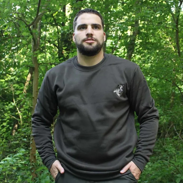 Sweat brodé sanglier vert