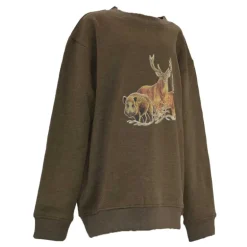 Sweat enfant grands animaux coton polyester kaki 6 à 14 ans