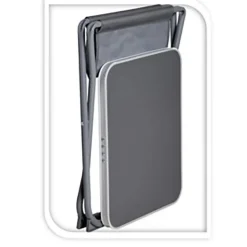 Table de camping pliante en acier gris - Plateau supplémentaire inclus