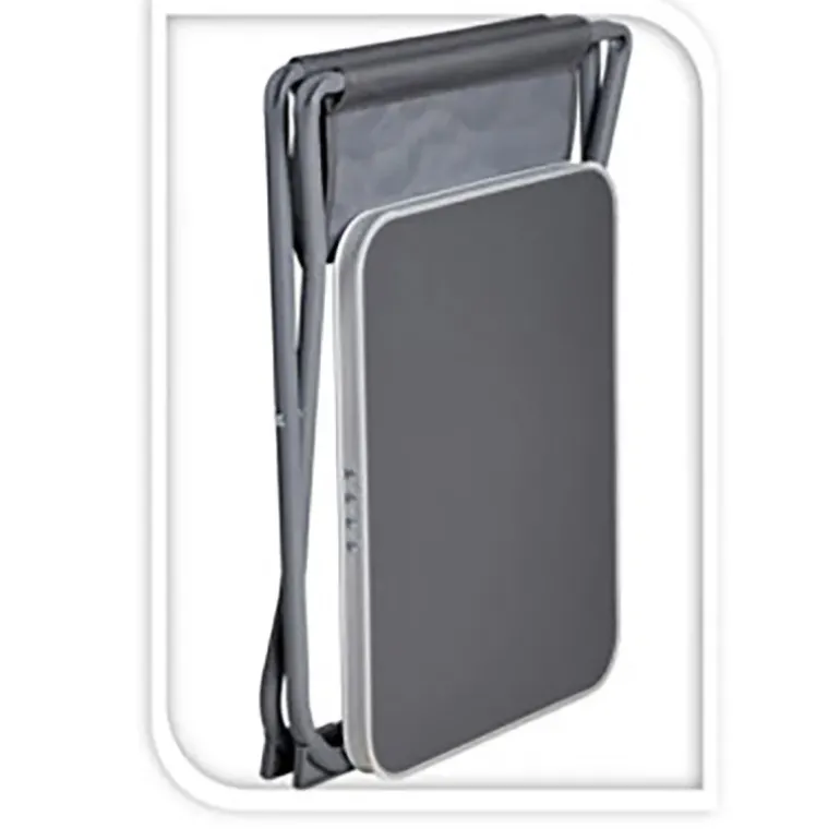 Table de camping pliante en acier gris - Plateau supplémentaire inclus