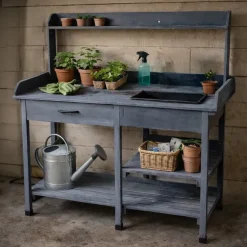Table de rempotage en bois avec bac plastique - 114x46x120cm