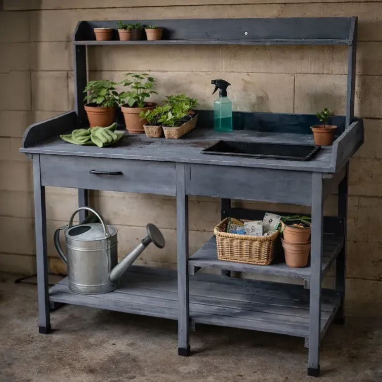 Table de rempotage en bois avec bac plastique - 114x46x120cm