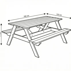 Table pique-nique en bois traité autoclave 160 cm