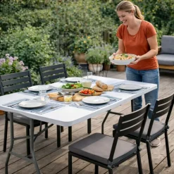 Table pliante en résine 10 couverts 180x70x74cm pieds métal