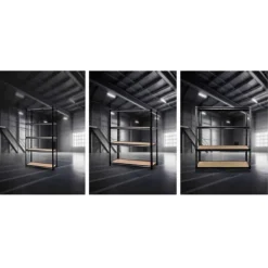 Étagère 4 niveaux noire 120x60x180cm - Charge 300kg par étagère - Acier & MDF