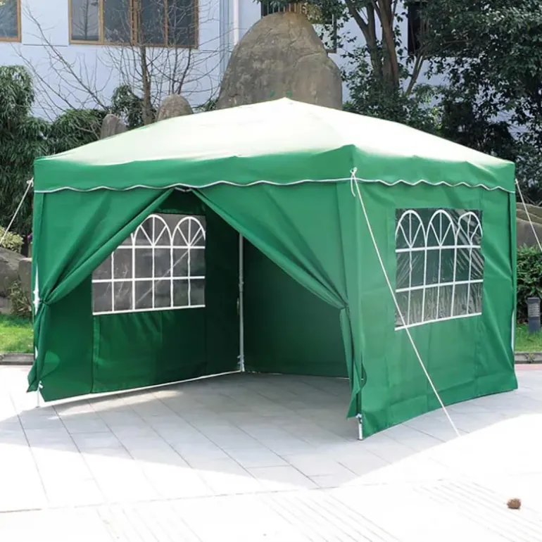 Tonnelle pliante 3x3 m en acier vert avec parois latérales
