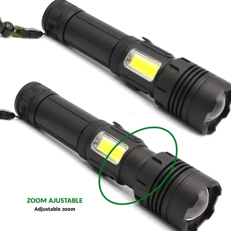 Torche Bright 2000 lumens 3 niveaux d'intensité, en alliage d'alu