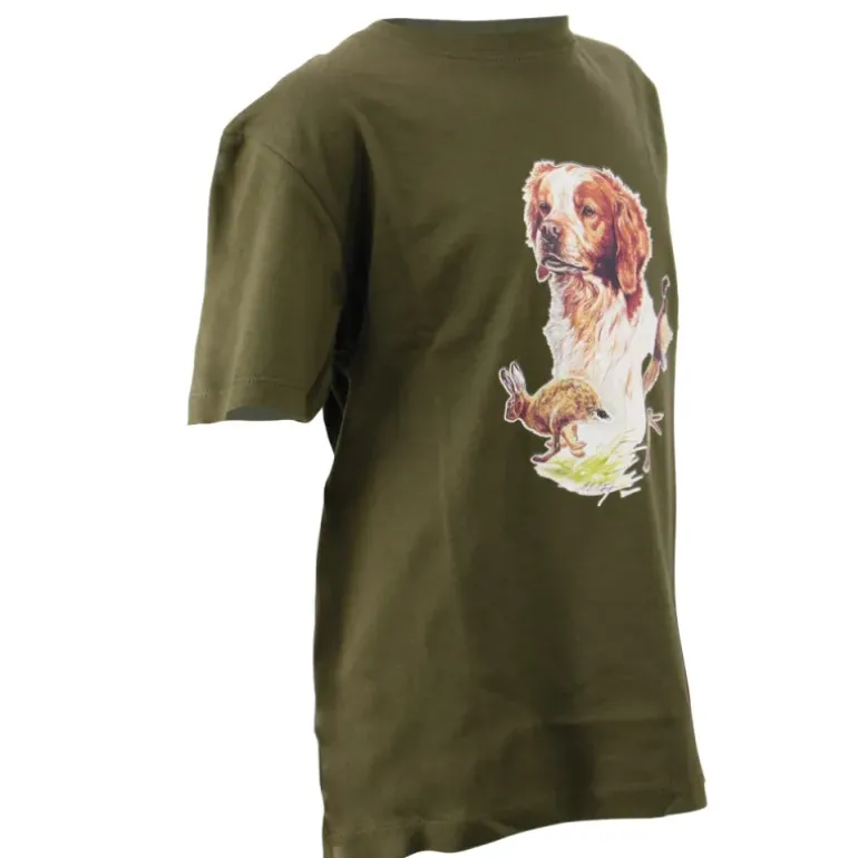 T-shirt enfant scène de chasse 100% coton kaki 6 à 12 ans