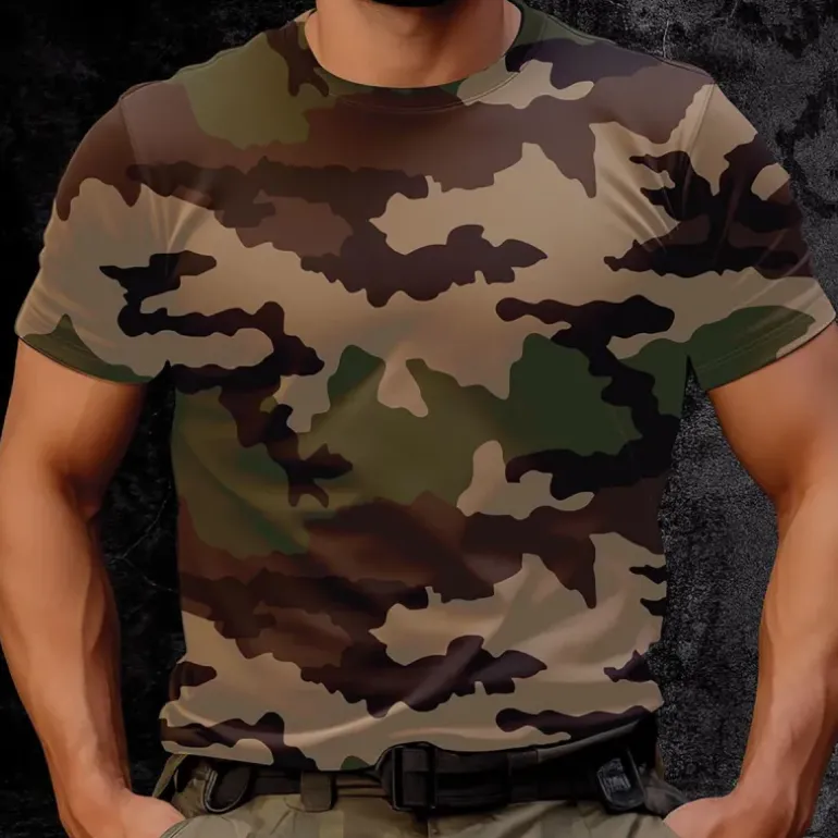 T-shirt Homme Camo CE - 100% Coton Peigné - Manches Courtes - Col Rond