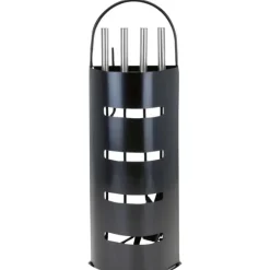 Valet de cheminée métal noir 5 pièces Outils feu bois 65 cm