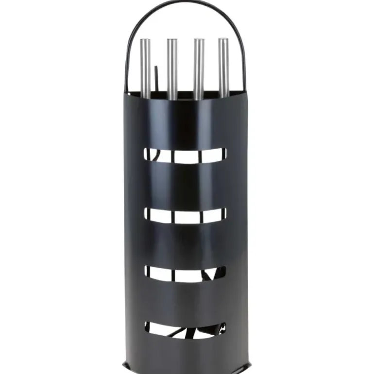 Valet de cheminée métal noir 5 pièces Outils feu bois 65 cm