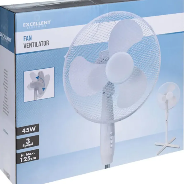 Ventilateur sur pied 17 pouces - 45W - 3 vitesses - Oscillation et inclinaison réglables - Blanc