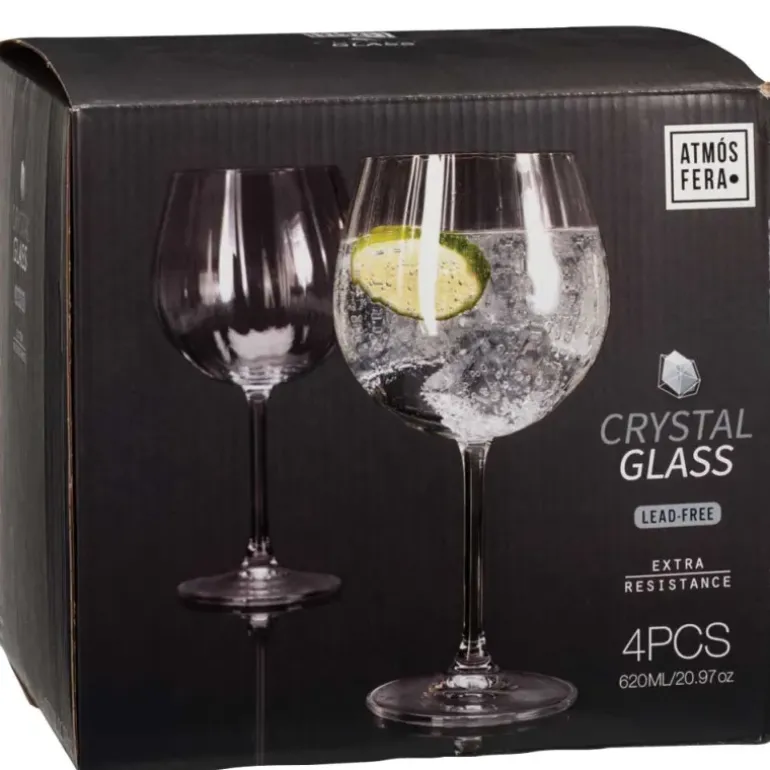 Verre gin tonic cristal 620ml - Set 4 pièces 85x85x210mm