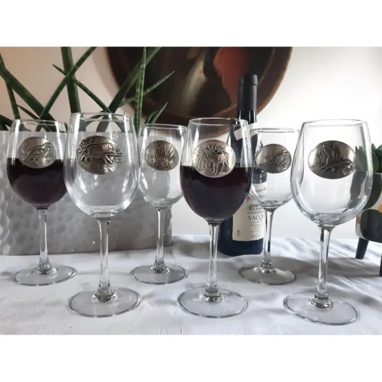 Verres à vin 360 ml décor étain relief de gibiers 6 pièces
