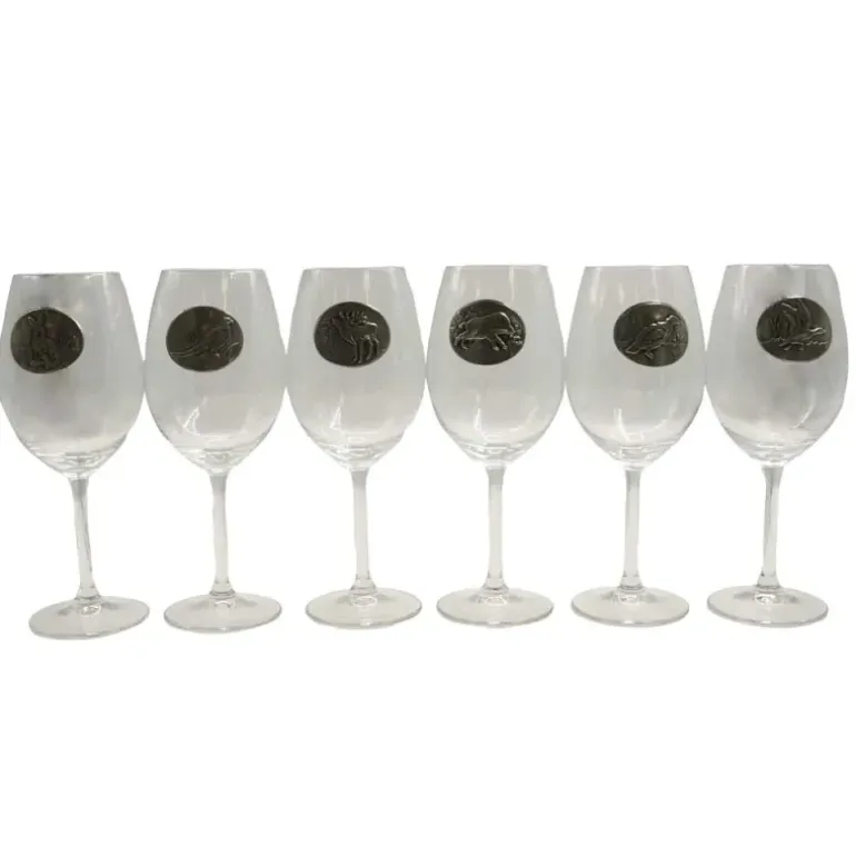 Verres à vin 360 ml décor étain relief de gibiers 6 pièces